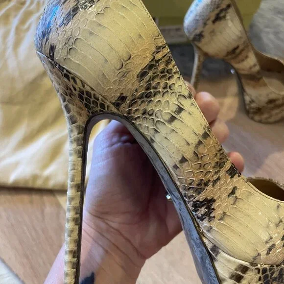 sergio rossi scarpe donna blunt heel peep toe pump snake nude - Picture 8 of 16